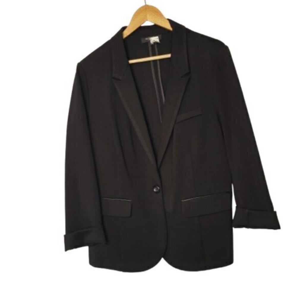 Michel Studio Black Blazer with Faux Leather Trim Size 18